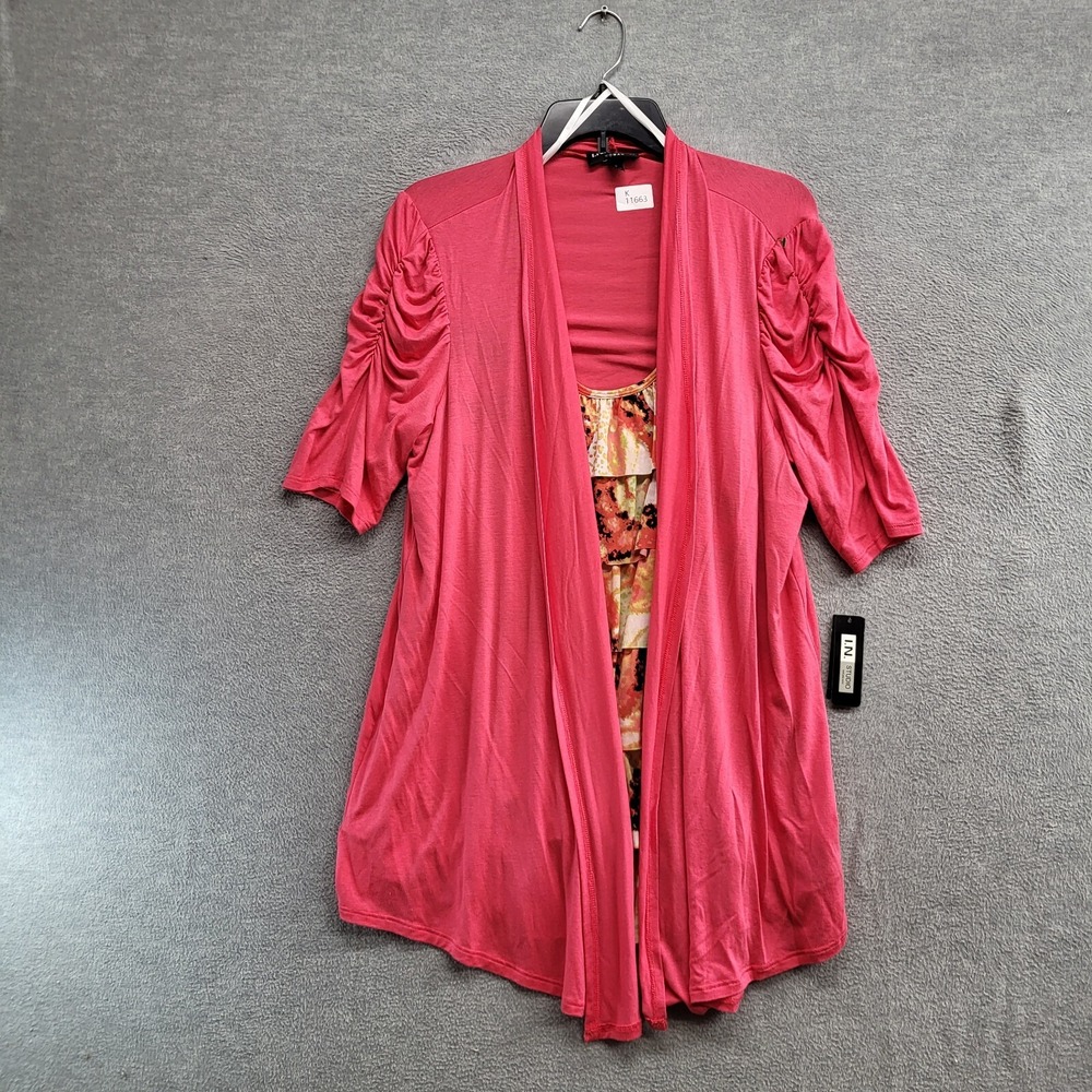 IN Studio Women Top 1X Pink Blouse Ruched Open Front Tunic Short‎ Sleeve NWT
